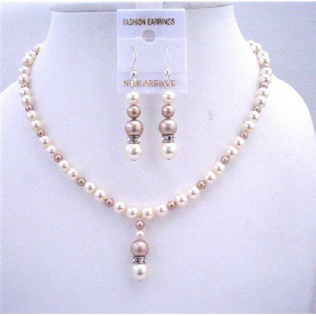 BRD554 Ivory Pearls w/ Champagne Pearls Bridal Bridmemaids Jewelry Sets Genuine Swarovski Pearls