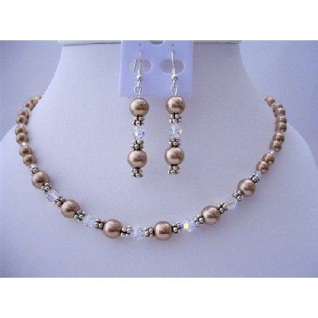 BRD410 Bridemaides Bridal Handcrafted Bronze Pearls & AB Crystals Jewelry