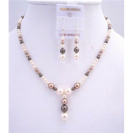 BRD560 Ivory Bronze Dark Brown Swarovski Pearls Jewelry Set Wedding Bridal Sets