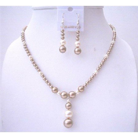 BRD535Bronze Pearls Swarovski Pearls Necklace Set w/Cream Pearls Handcrafted Wedding Jewelry Set