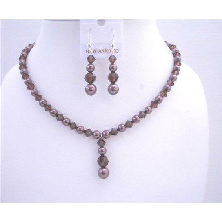 BRD555 Burgundy Swarovski Pearls w/ Swarovski Burgundy Crystals Bridal Jewelry Sets