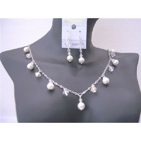 BRD540Sparkling Jewelry Set AB Swarovski Crystals And White Pearls Exclusive Bridal Jewelry Sets