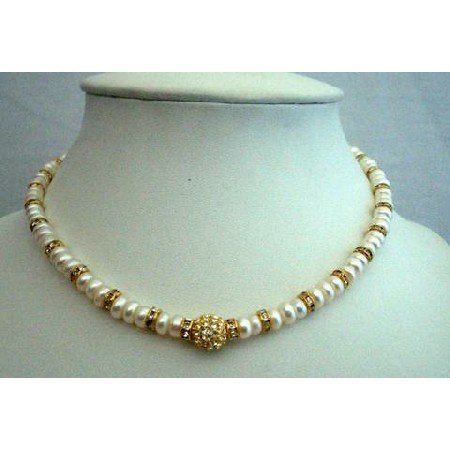 BRD202Cream FreshWater Pearls Choker w/Rondells Gold Plated & Gold Plated Pendant Necklace
