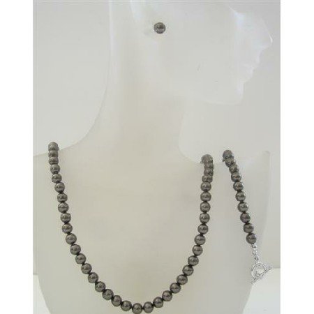 BRD469Brown Pearls Jewelry Set Swarovski Dark Brown Pearls Necklace Earrings&Bracelet Set