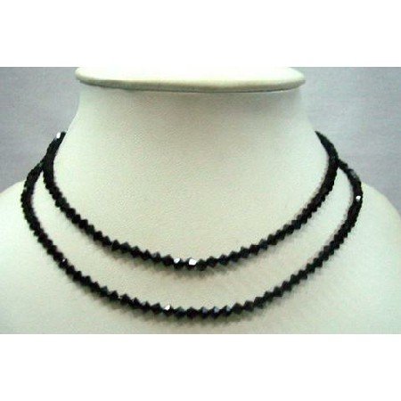 BRD341 Handcrafted Double Jet Crystals(4mm) Necklace Genuine Swarovski Jet Crystals Necklace