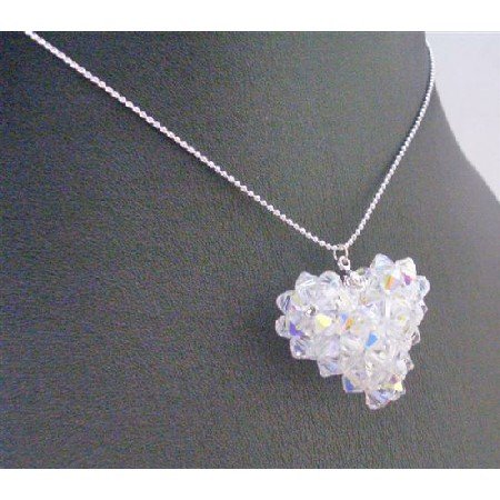 NSC670 AB Swarovski Puffy Heart Pendant Necklace Swarovski Crystals w/ Genuine Swarovski