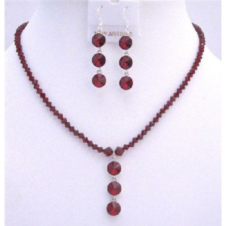 NSC609Siam Red Swarovski Siam Red Handmade Crystals Jewelry Set w/ Drop Down Jewelry Set