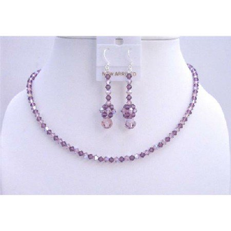 NSC590 Amethyst AB Amethyst Swarovski Crystals Necklace Set Jewelry