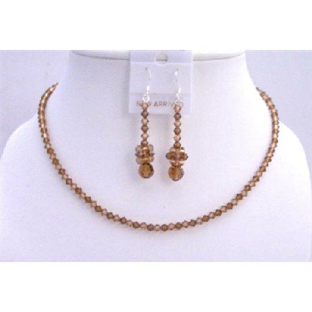NSC593 Smoked Topaz Lite & Dark Swarovski Crystals Necklace Set Jewlery Set