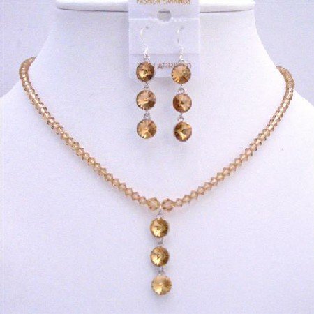 NSC610Colorado Swarovski Crystals Bridal Jewelry Set Drop Downw/Round Crystals Bead Jewelry Set