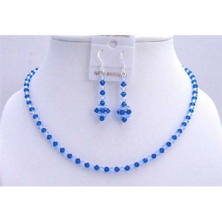 NSC591Capri Color Swarovski Crystals w/ Sapphire Necklace Set Genuine Jewelry Set