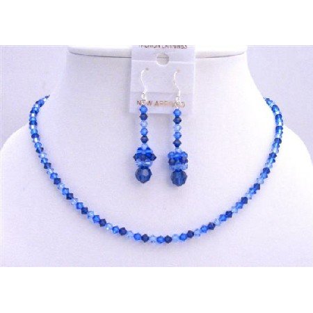 NSC592 Swarovski Tri-Color Crystals Necklace Set Genuine Swarovski Crystals