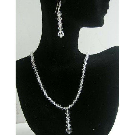 NSC382 Clear Crystals Necklace & Earrings Swarovski Clear Crystals Sterling Silver Jewelry