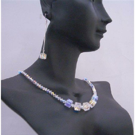 NSC541 Cube Crystals Jewelry Set Genuine AB Swarovski Cube Beautiful Necklace Set