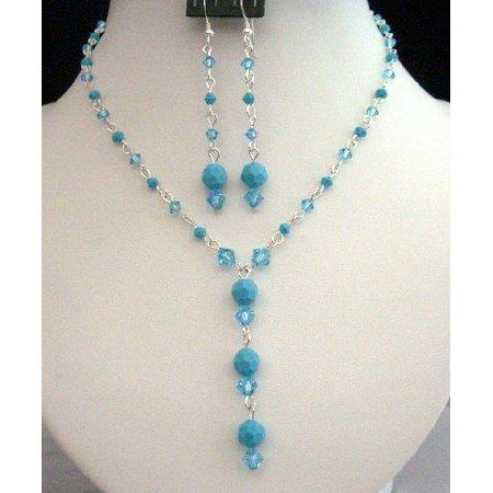 turquoise swarovski necklace jewelry aquamarine crystals custom handcrafted