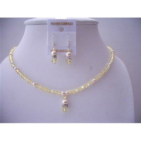 NSC544Ivory Pearls Jonquil Crystals Jewelry Set Handcrafted Genuine Swarovski Crystals Necklace Set