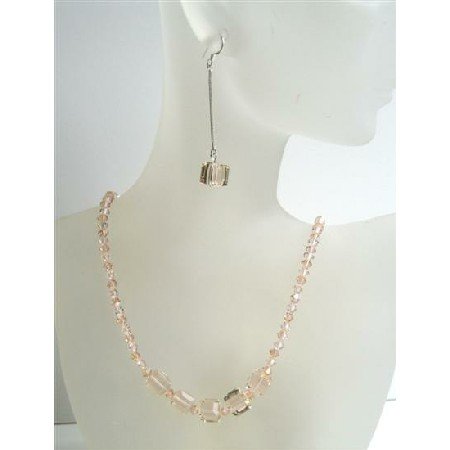 NSC415 Swarovski Peach Crystals Jewelry w/ Cute Dangling Earrings