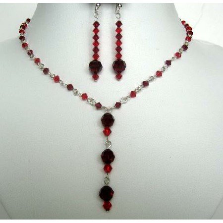 NSC242 Crystals Jewelry Red Necklace Set Y Handcrafted Swarovski Crystals