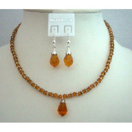 NSC350 Fine Jewelry Bridal Bridemaides Jewelry Genuine Swarovski Topaz Crystals Necklace Set