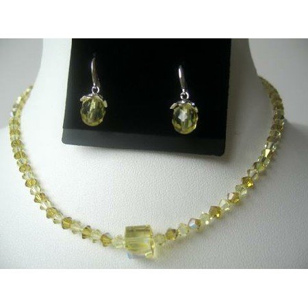 NSC320 Genuine Swarovski Lime & Jonquil Crystals Necklace Set w/ Teardrop Earring