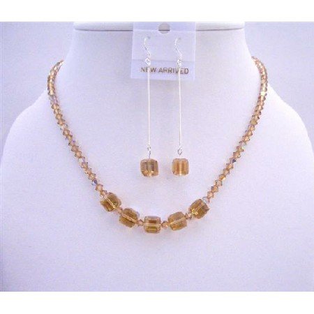 NSC585 AB Golden Shadow Crystals Light & Dark Cube Crystals Jewelry Set Handmade Jewelry