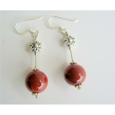 ERC328 Sterling Silver 925 Tube Coral 10mm Round Bead w/ Daisy Spacer Earrings