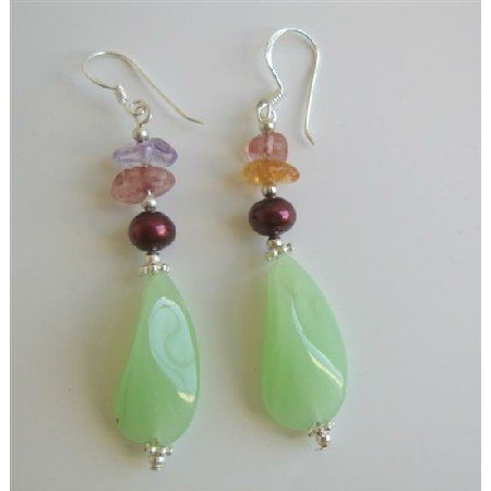 ERC410 Murano Glass Earrings w/ Multi Nugget & Daisy Spacer Sterling Silver Earrings