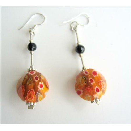 ERC326 Versaltile Venetian Glass Beaded Earrings Sterling Silver Tube Earrings