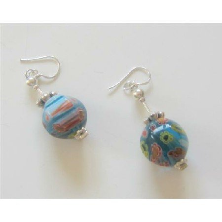 ERC335 Versatile Venetian Glass Bead w/ Bali Silver Earrings Sterling Silver Earrings