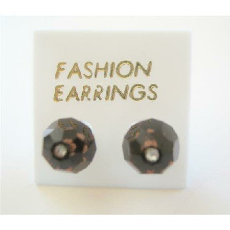 ERC395 Smoked Topaz Crystals Stud Earring