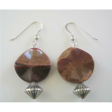 ERC400 Jasper Stone Bead Earrings Sterling Silver Earrings