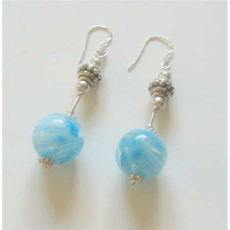 ERC339Sterling Silver earrings w/Venetian Glass Bead Earrings&Bali Spacer Sterling Silver Earrings