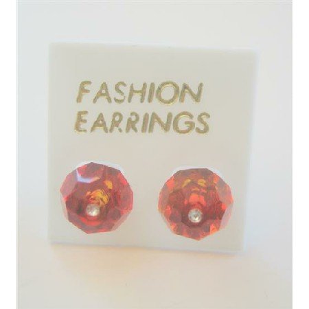 ERC392 Genuine Swarovski Indian Red(Burnt Orange) Crystals Stud Earring