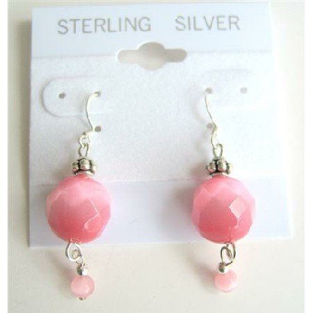ERC330 Multifacated Rose Pink Cat Eye 12mm Sterling Silver 925 Earrings