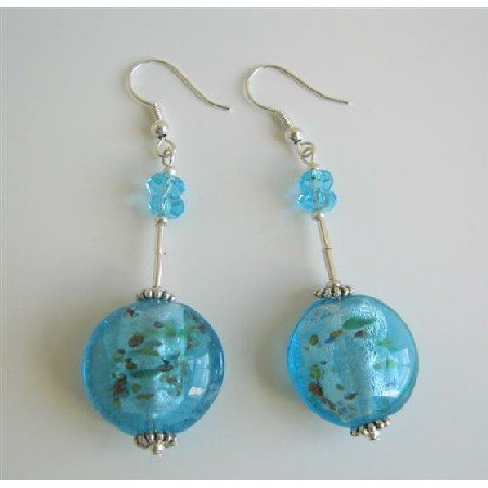 ERC412 Ethnic Blue Self Designed Millefiori Bead Sterling Silver Earrings