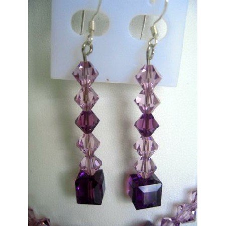 ERC125 Genuine Amethyst Crystals Sterling Silver Earrings