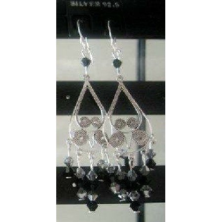 ERC063_3 Genuine Jet&Black Diamond Swarovski TCrystals & Sterling Silver Chanderlier Earrings