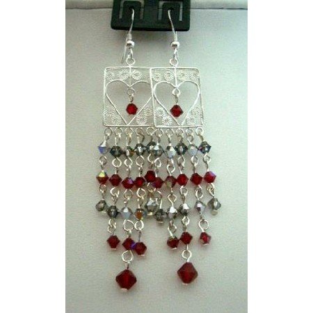 ERC103 Sterling Silver Dangling w/ Genuine Siam Red Crystals Bicone 4mm