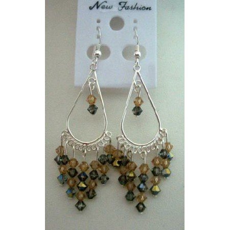 ERC063_2 Genuine New Swarovski Topak Crystals & Sterling 92.5 Silver Chanderlier Earrings