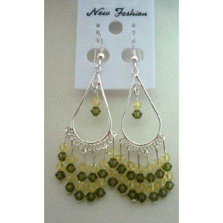 ERC064 Genuine Khakhi & Jonquil Swarovski Crystals Earrings Sterling 92.5 Silver Jewelry