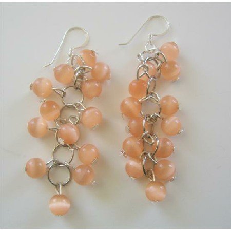 ERC362 Peach Bunches Beads Cat Eye Sterling Silver Earrings Handmade Earrings