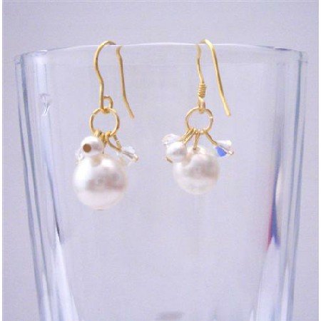 ERC356 AB Swarovski Crystals & White Pearls Earrings Classy 22k Gold Plated Earrings