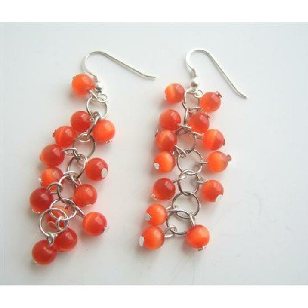 ERC343 Dark Citrine Orange Beaded Earrings Sterling Silver Earrings Handmade Earrings