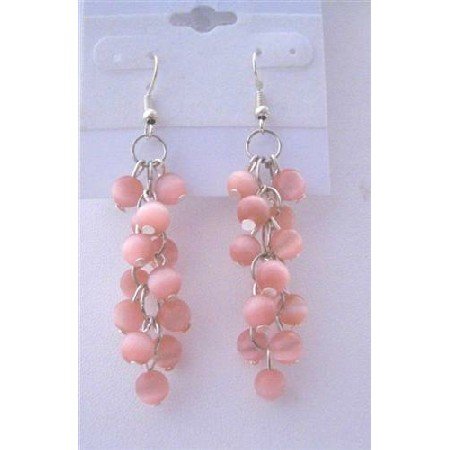 ERC323 Pink Sterling Silver Cat Eye 6mm Beadspacer Earrings