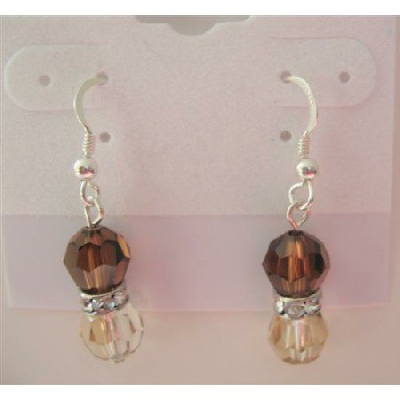ERC283 Golden Shadow Swarovski Round Crystals w/Smoked Topaz Crystals & Silver Rondells Earrings
