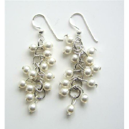 ERC347 Swarovski White Pearls Earrings Sterling Silver Genuine Material Jewelry