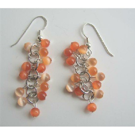 ERC324Citrine Cat Eye Sterling Silver Earrings Citrine&Lite Orange Cat Eye Beadspacer Earrings