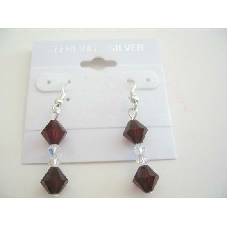 ERC366 Swarovski Garnet Crystals And Clear Crystals Handcrafted Sterling Silver Earrings