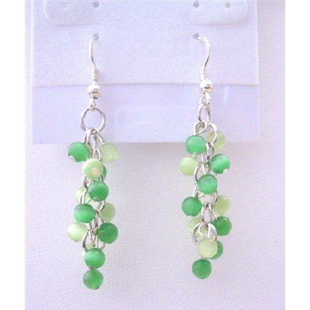 ERC296 Green Cat Eye Sterling Silver Earrings Peridot & Lime Cat Eye Beadspacer Earrings