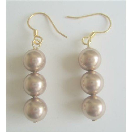 ERC367Champagne Pearls Earrings 22k Gold Plated Earrings Genuine Swarovski Pearls Earrings